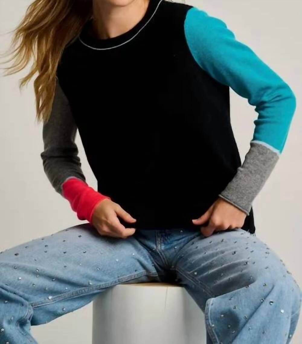 NEW LISA TODD block talk sweater in onyx combo